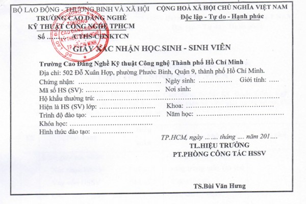 Giấy chứng nhận sinh viên